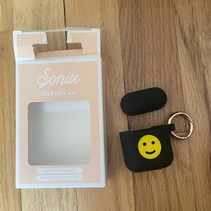 NIB Sonix Black AirPod Case with Yellow Smiley and Gold Keyring